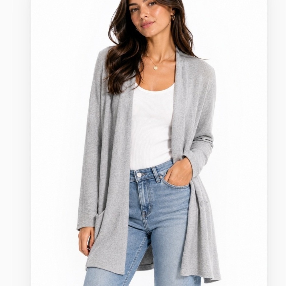 Pure Jill Womens Grey Cotton Cashmere Open Front Cardigan Sweater XL Bin N